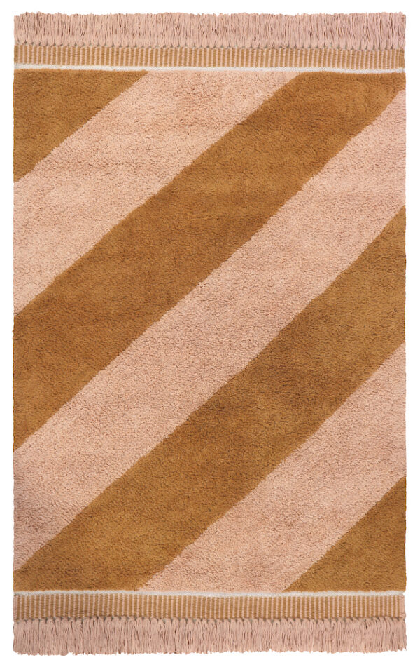 Tapis Petit vloerkleed Tim schuine streep roze en okergeel