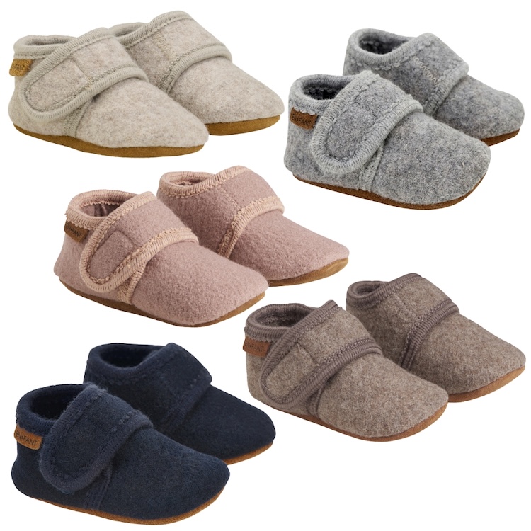 Enfant wollen babyslofjes navy, sand melange, grey melange