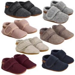 Enfant babyslofjes wol navy, sand, dark grey, walnut, bark, winetasting