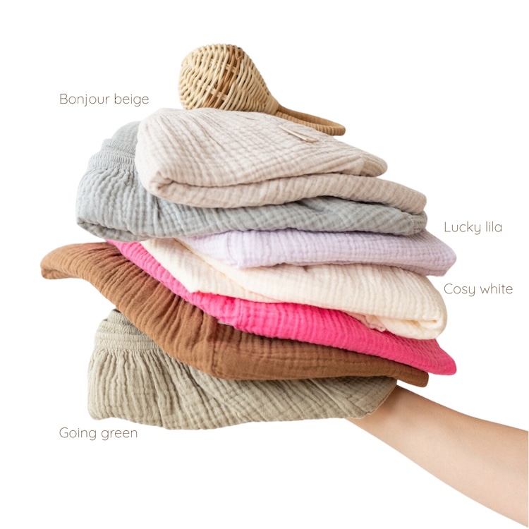 Atelier Pomme hoeslaken peuterbed beige, lila, green, white