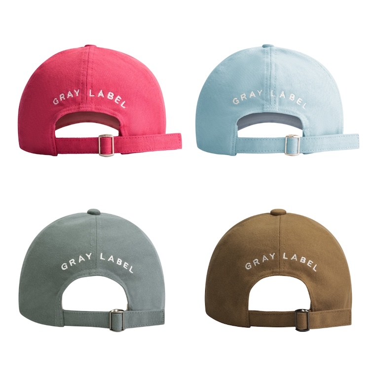Gray label baseball cap cherry, sky, blue grey, peanut