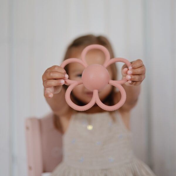 Mushie bijtring en rammelaar daisy bloem lilac en rose