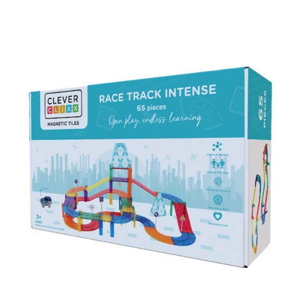Cleverclixx magnetisch speelgoed race track autobaan 65 stuks