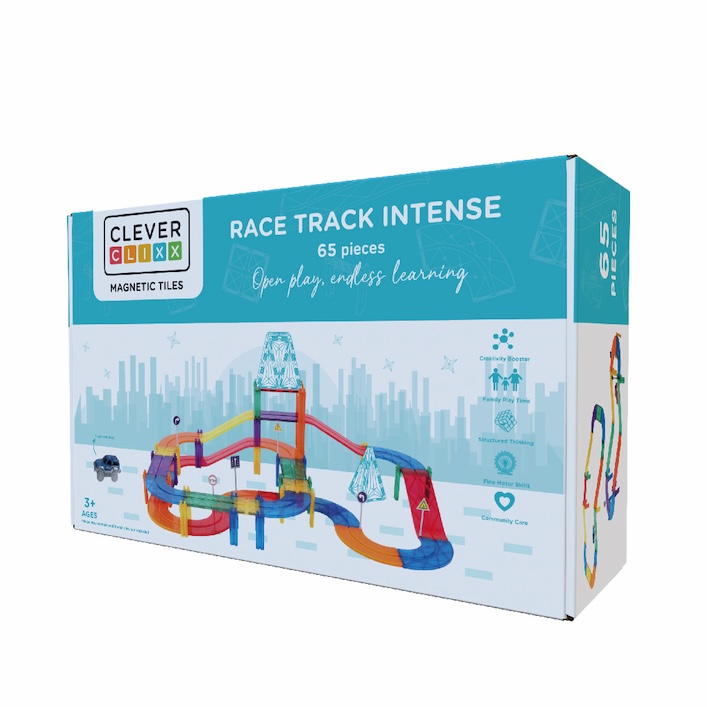 Cleverclixx magnetisch speelgoed race track autobaan 65 stuks