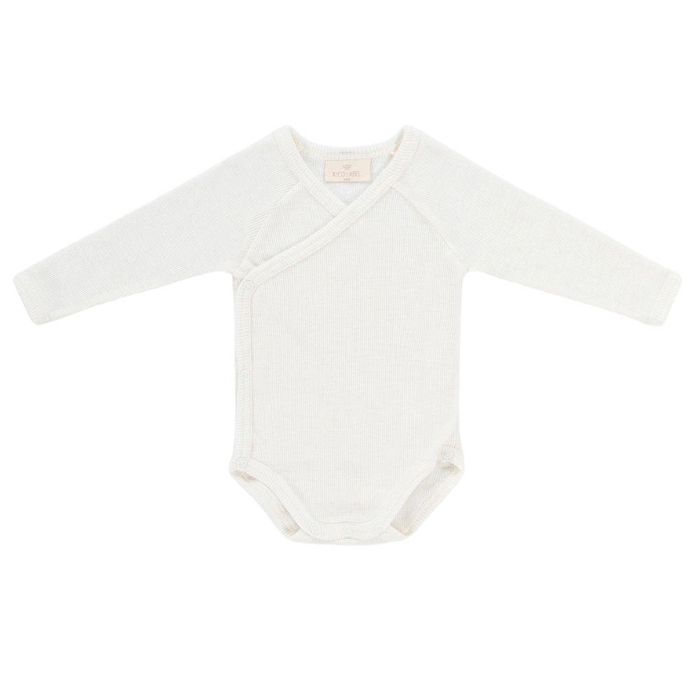Kico Label overslagromper lange mouw wit 100% merinowol