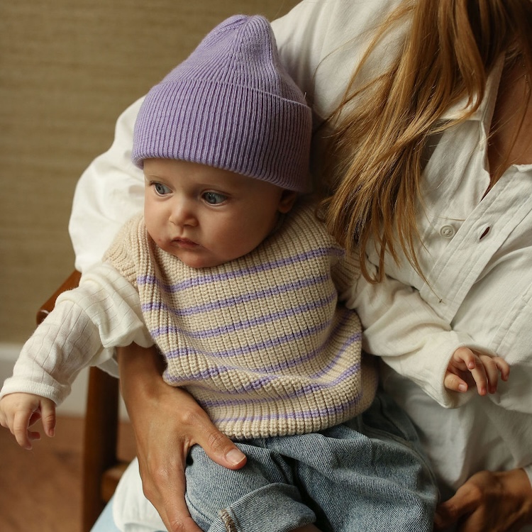 Hvid spencer baby gestreept cream-lilac