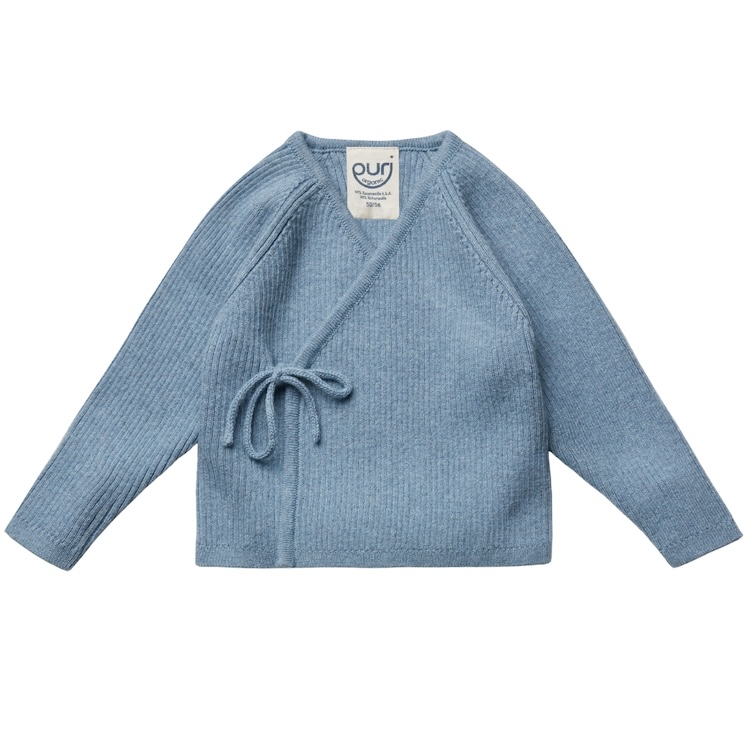 Puri Organic overslagvestje gebreid rib smoky blue