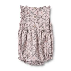 Wheat romper Emmaline lilac checked flowers achterzijde