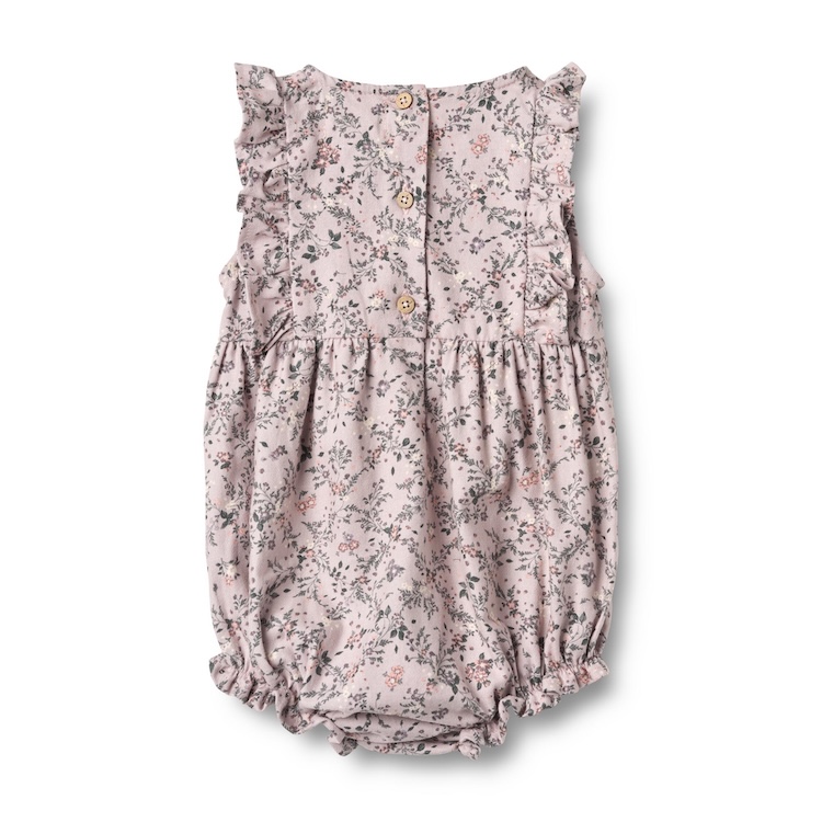 Wheat romper Emmaline lilac checked flowers achterzijde