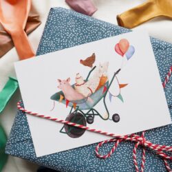 Ansichtkaart kruiwagen race getekenddoorzusje