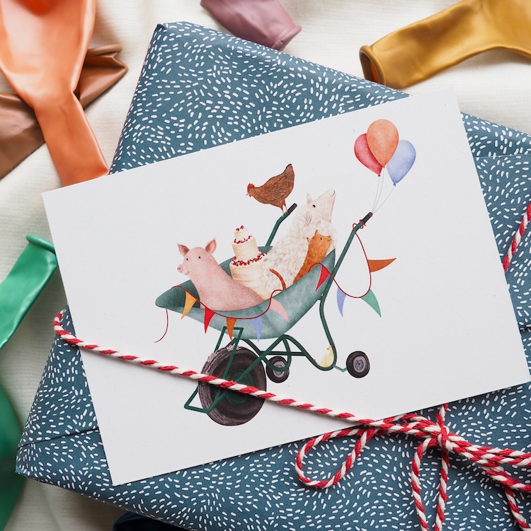 Ansichtkaart kruiwagen race getekenddoorzusje