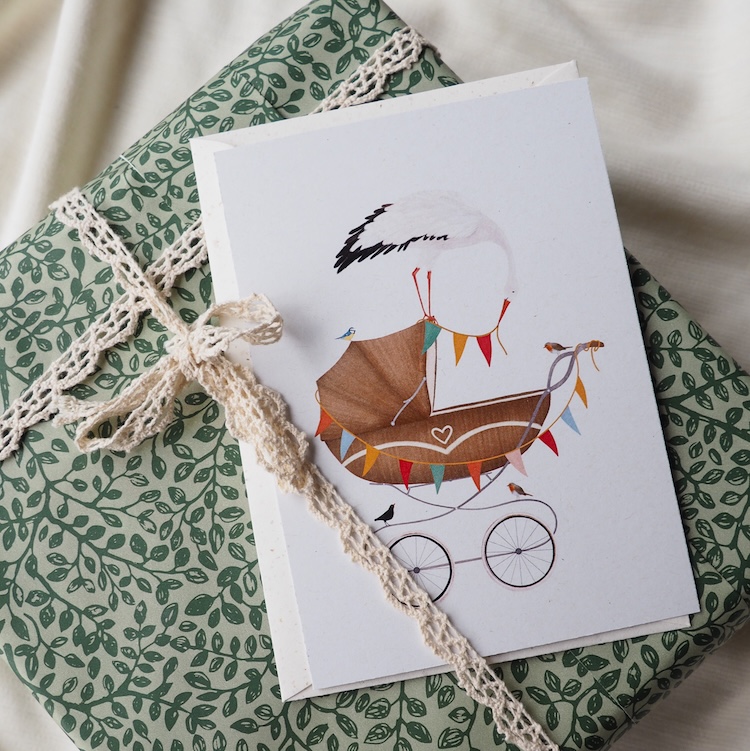 Ansichtkaart welkom lief kleintje kinderwagen getekenddoorzusje