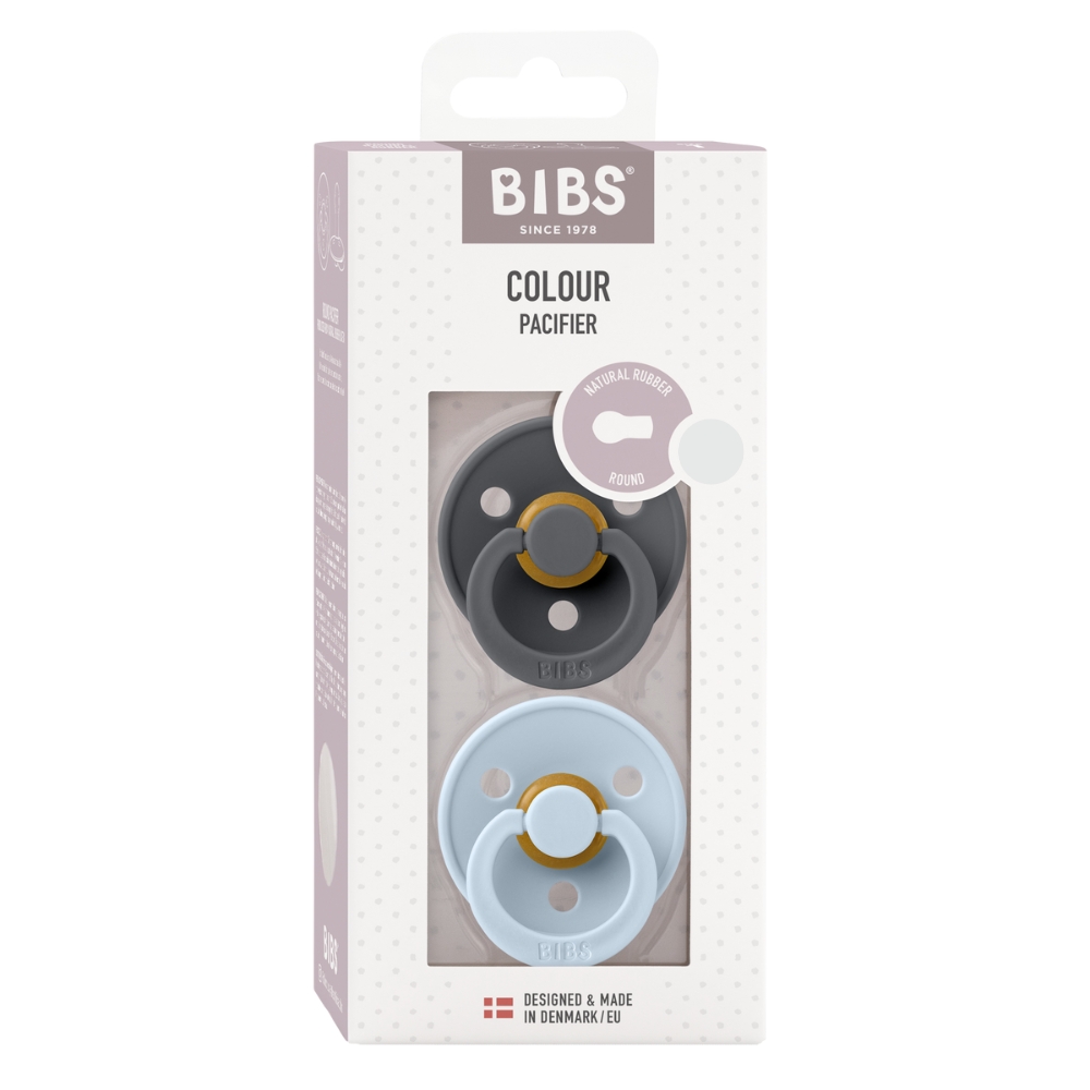 Bibs fopspeen round 2-pack iron baby blue maat 1 en 2