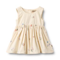 Wheat jurk Pinafore wrinkle sienna ivory embroidery flowers