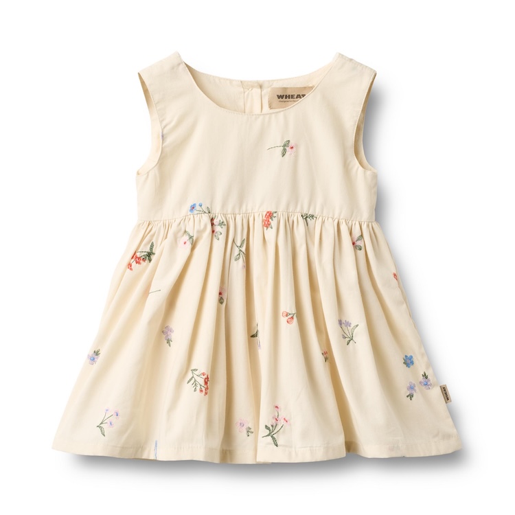 Wheat jurk Pinafore wrinkle sienna ivory embroidery flowers