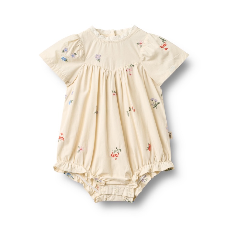 Wheat romper Margit ivory embroidery flowers