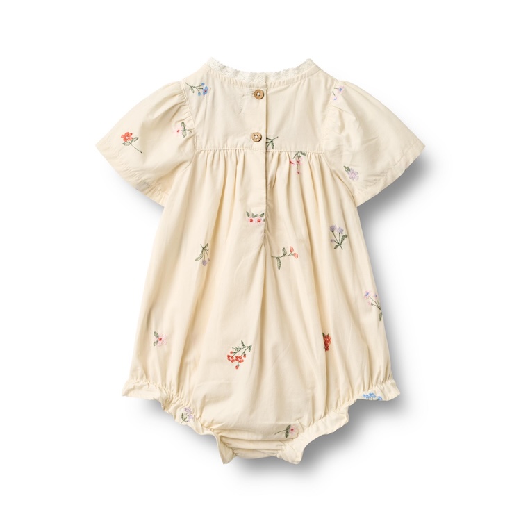 Wheat romper Margit ivory embroidery flowers