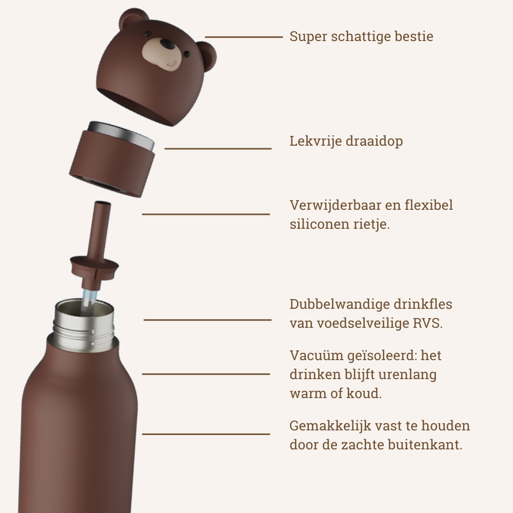 Asobu RVS drinkfles bestie bruine beer