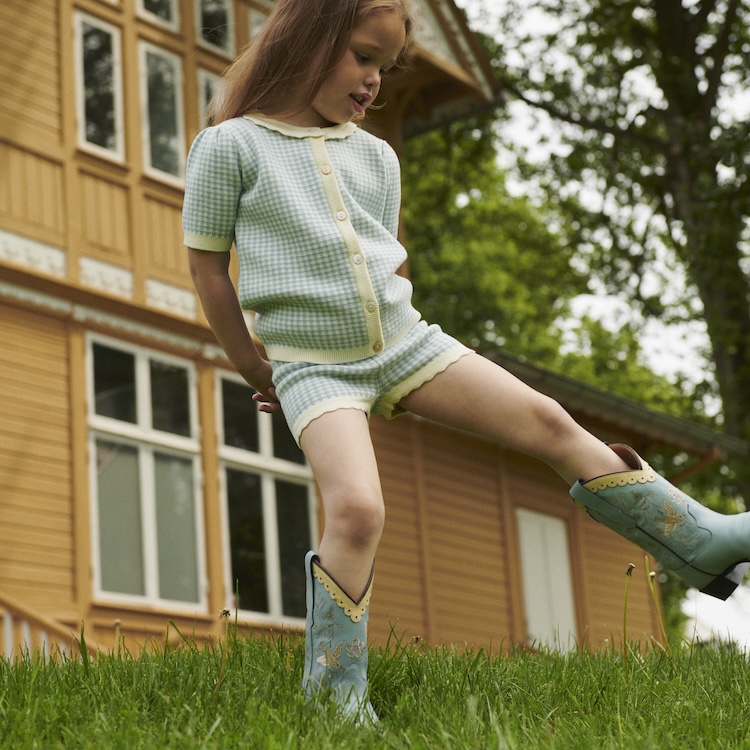 CopenhagenColors vest met korte mouw check jacquard dusty blue