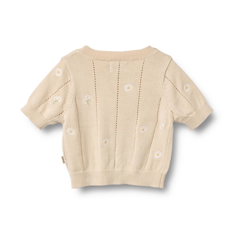 Wheat gebreide top Malvina sandshell white flowers