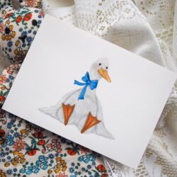 Ansichtkaart kleine gans blauw getekenddoorzusje