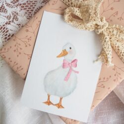 Ansichtkaart kleine gans roze getekenddoorzusje