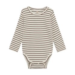 Enfant rib romper met lange mouw gestreept chestnut
