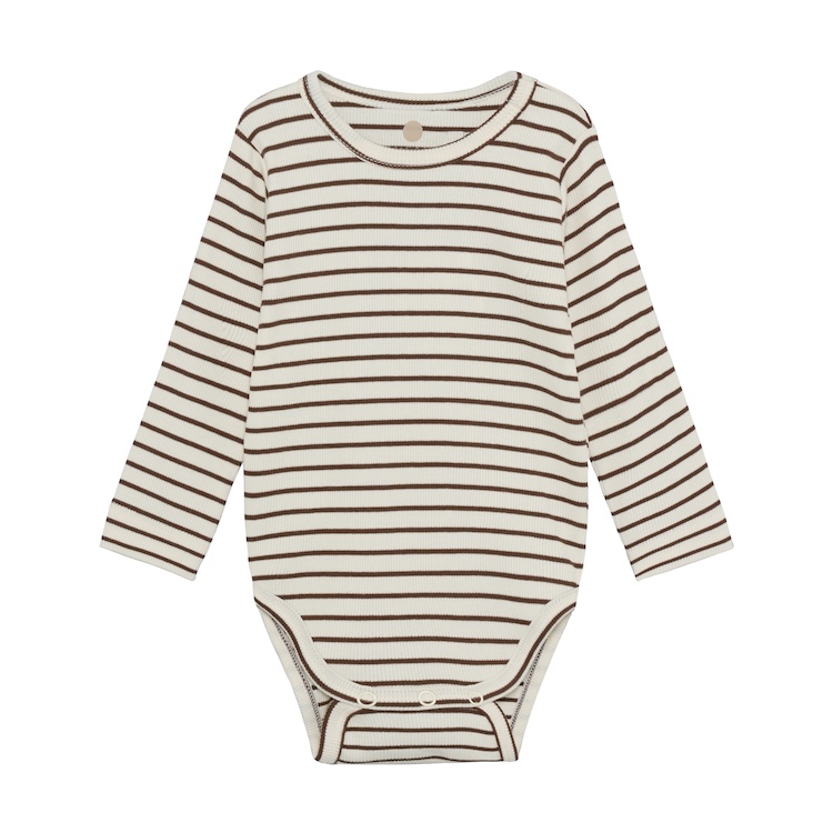 Enfant rib romper met lange mouw gestreept chestnut