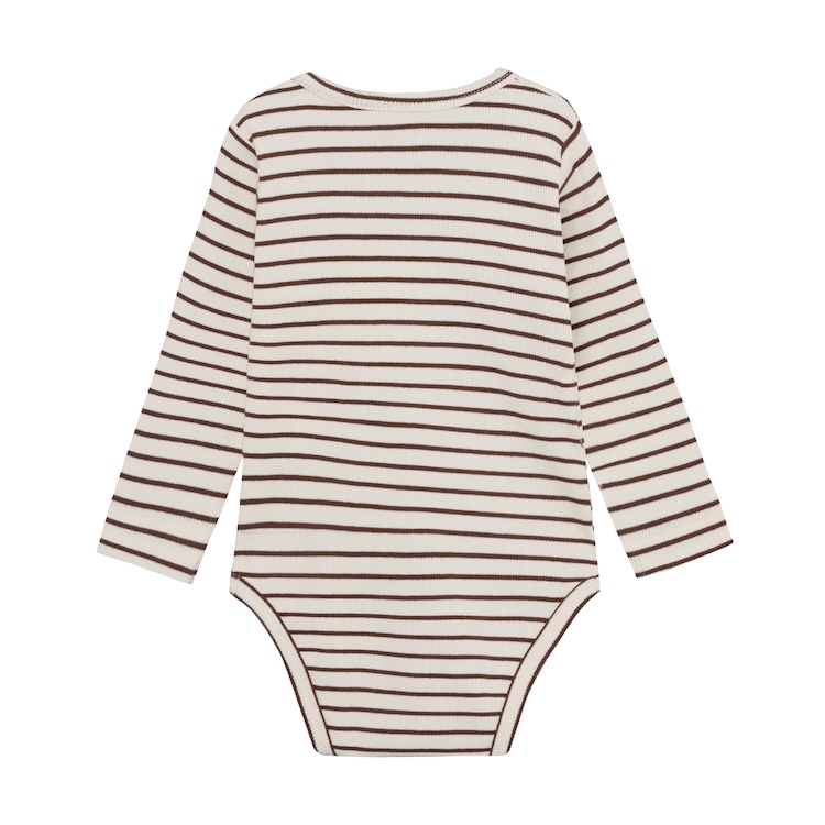 Enfant rib romper met lange mouw gestreept chestnut