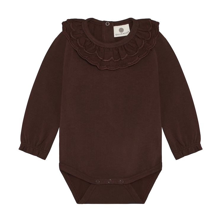 Enfant romper met lange mouw en kraag deep mahogany