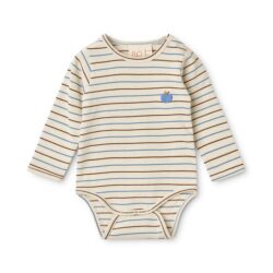 Floss romper met lange mouw Emil brown blue stripe
