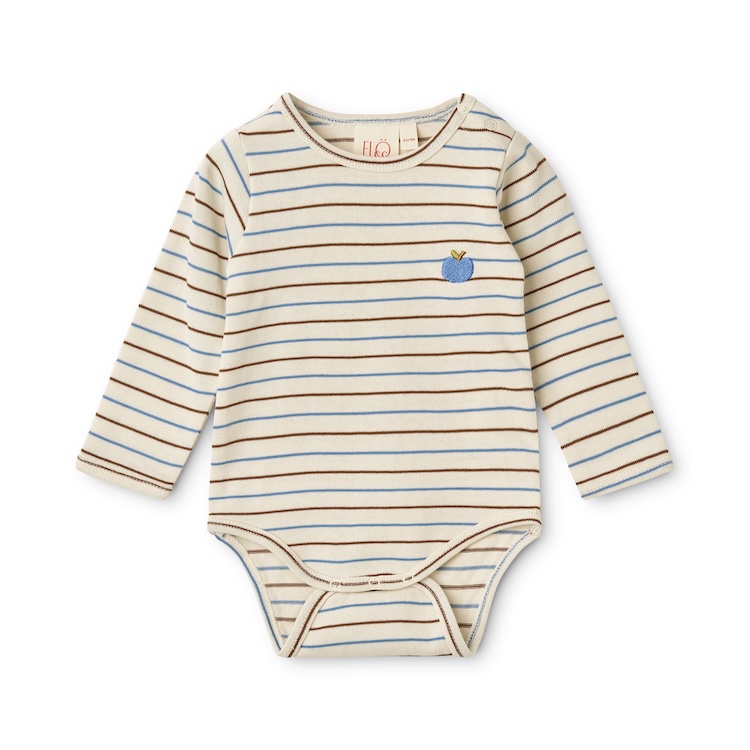 Floss romper met lange mouw Emil brown blue stripe